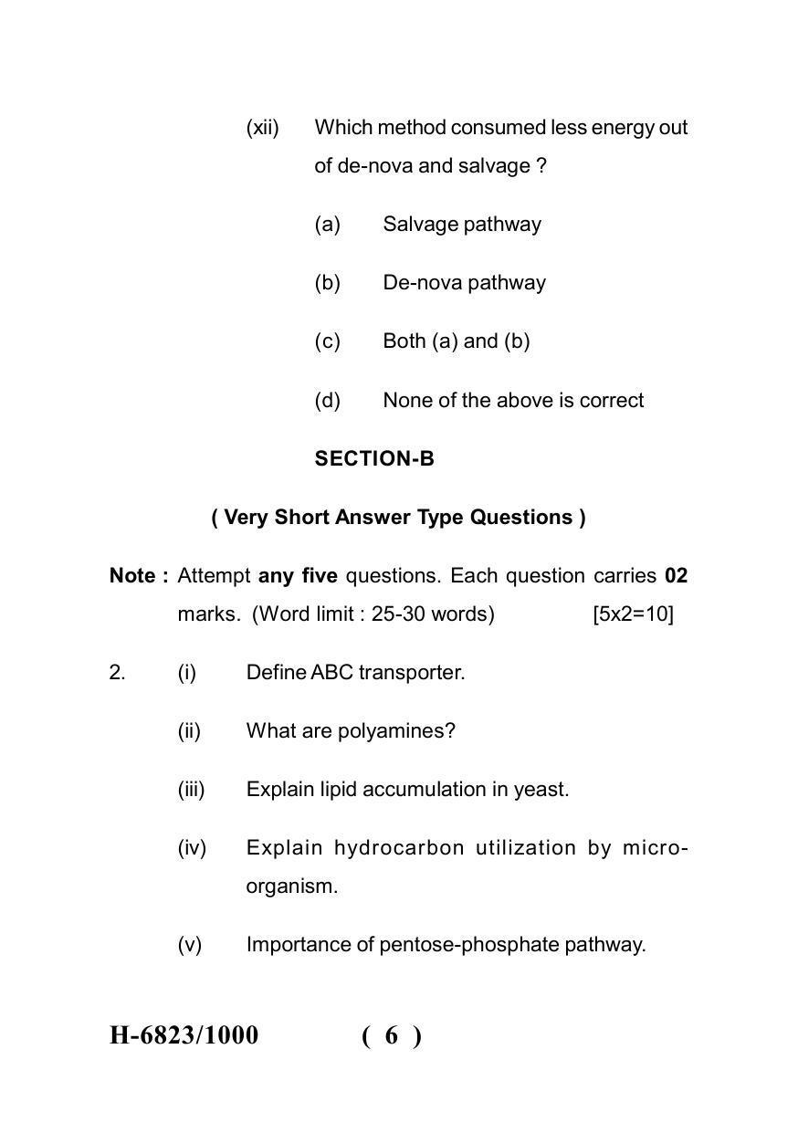 Sarguja University Question Paper July-2022 :  M.Sc. In Micro-Biology(Second Sem.) Microbial Physiology And Metabolism Paper 1 - Page 6