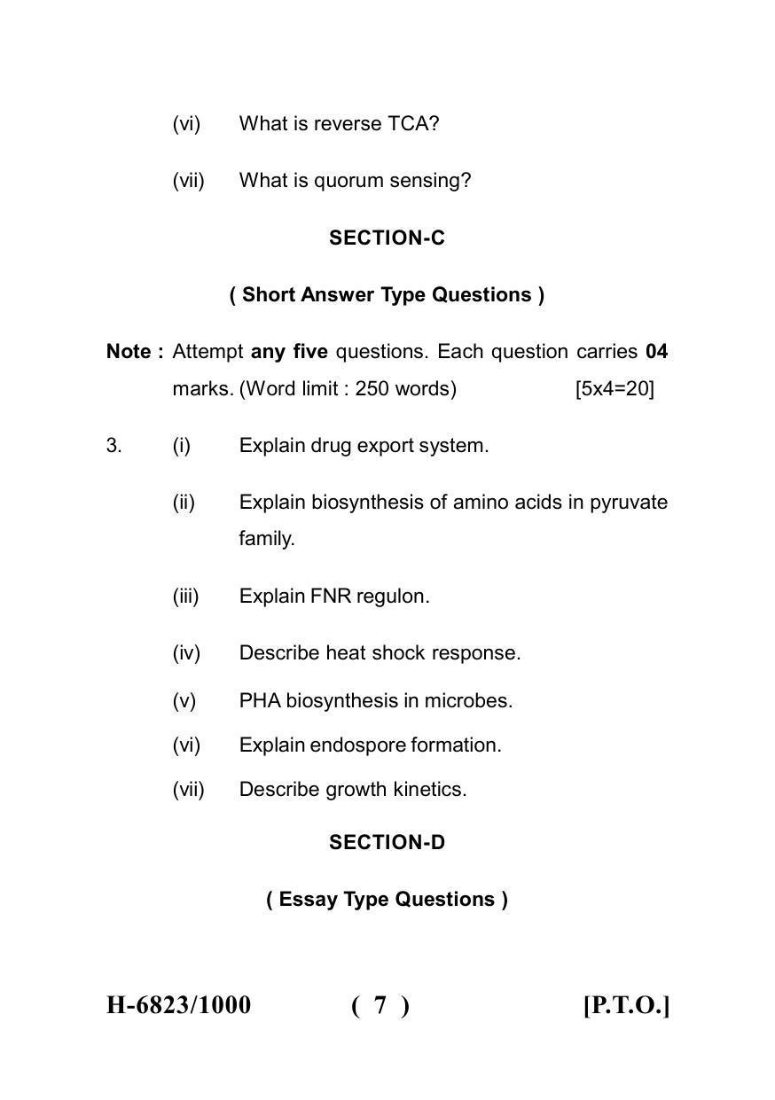Sarguja University Question Paper July-2022 :  M.Sc. In Micro-Biology(Second Sem.) Microbial Physiology And Metabolism Paper 1 - Page 7