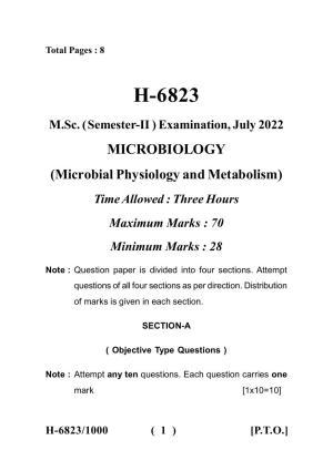 Sarguja University Question Paper July-2022 :  M.Sc. In Micro-Biology(Second Sem.) Microbial Physiology And Metabolism Paper 1