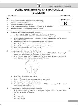 Maharashtra Board SSC GEOMETRY March 2018 Question Paper