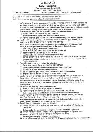Bilaspur University Question Paper 2021-2022:LL.M. (I SEM.) Indian Constitutional Law Paper 1