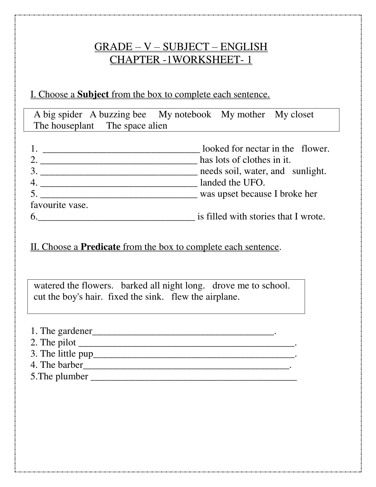 Worksheet for Class 5 English Assignment 53 - Page 1