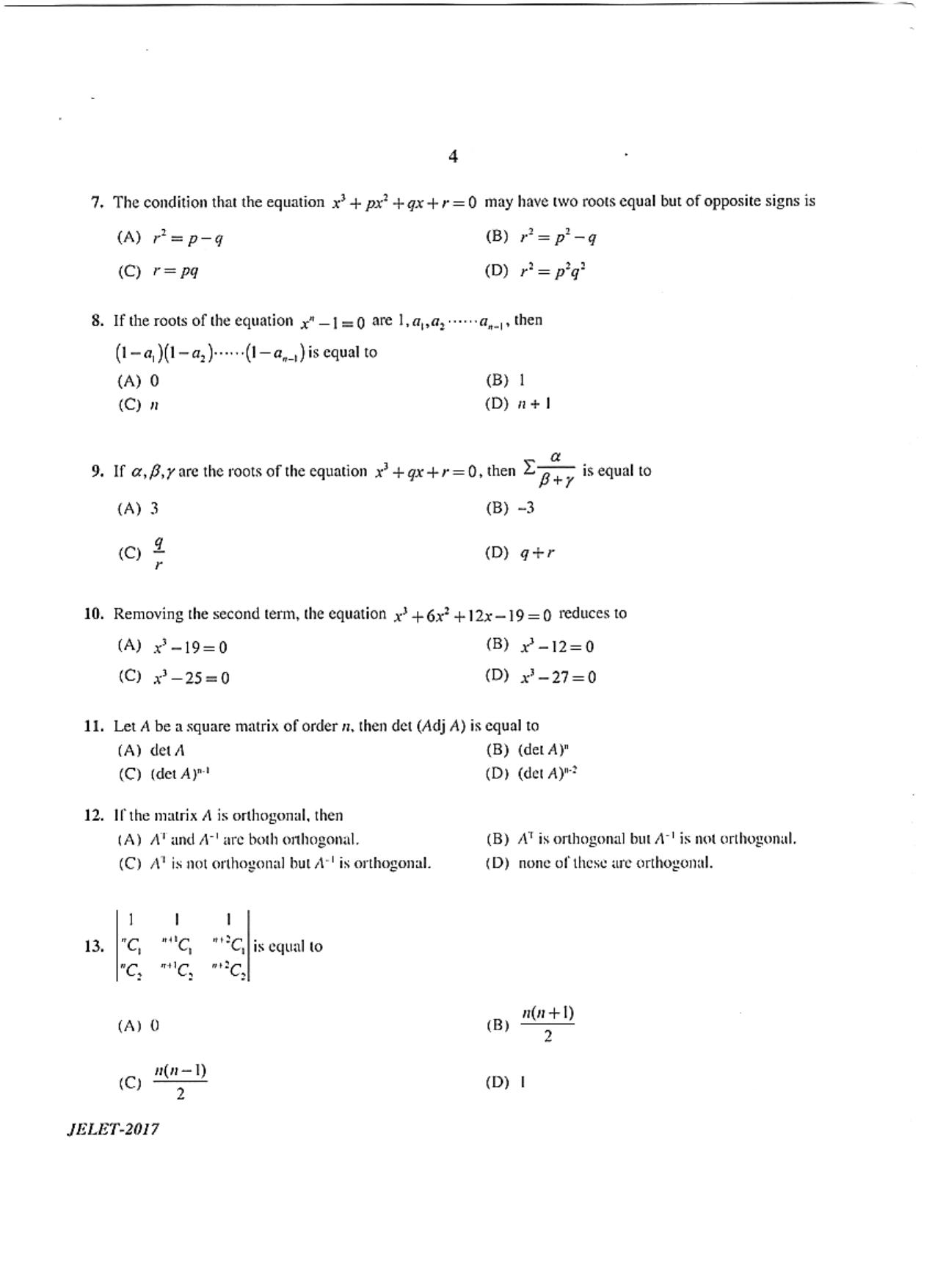 WBJEE  JELET 2017 ( B.Sc. ) - Page 4