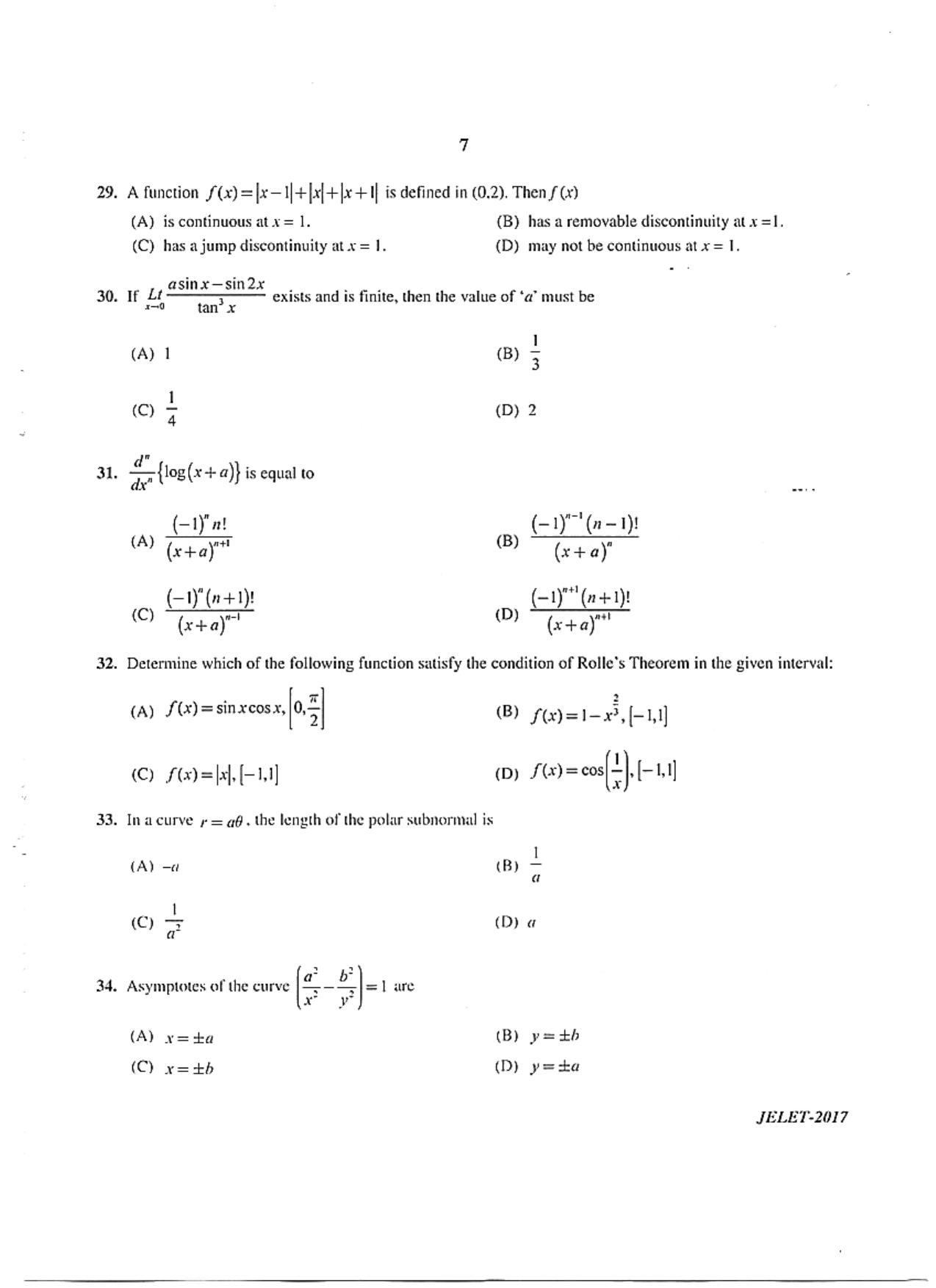 WBJEE  JELET 2017 ( B.Sc. ) - Page 7