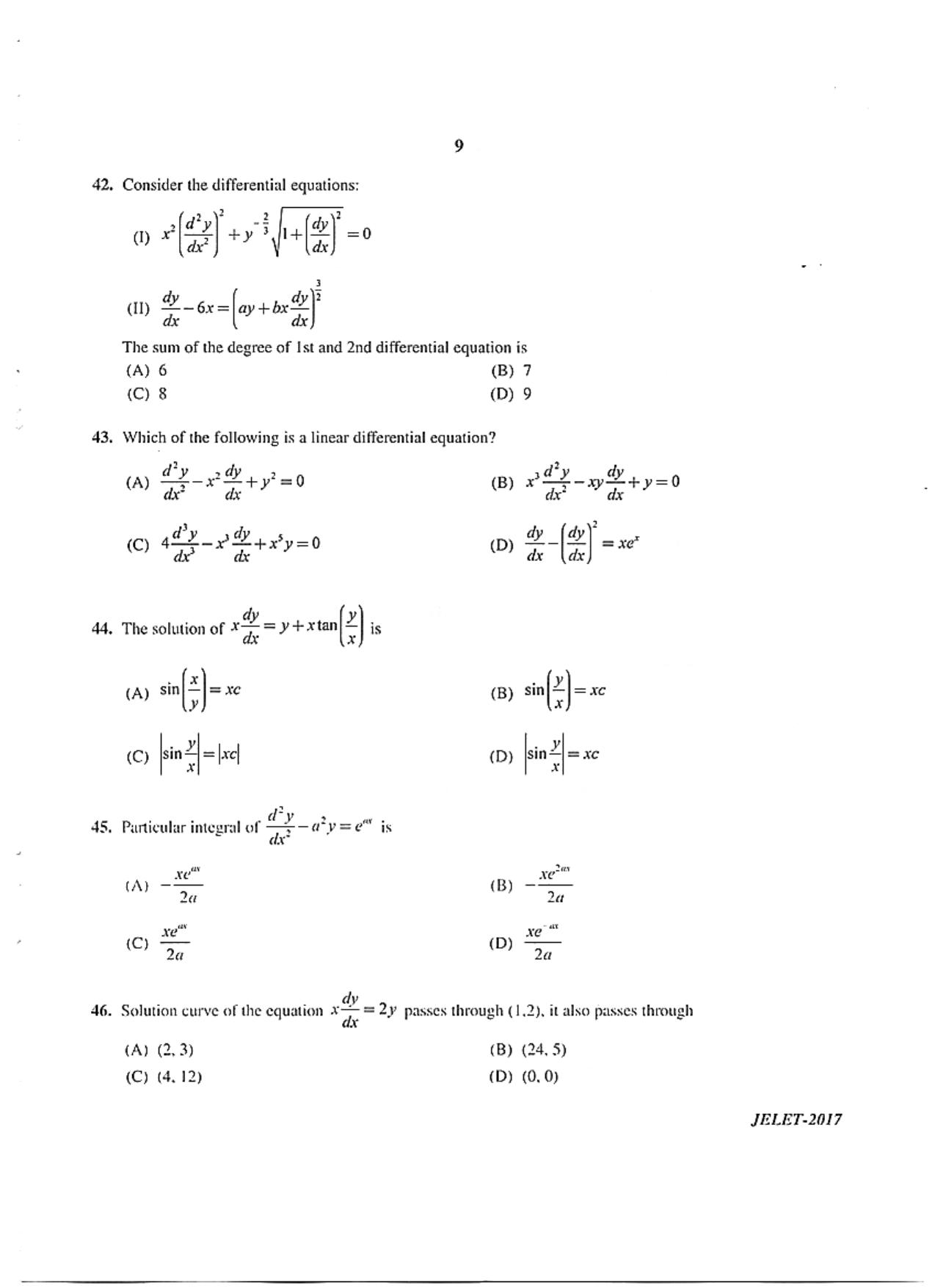 WBJEE JELET 2017 ( B.Sc. ) - Page 9
