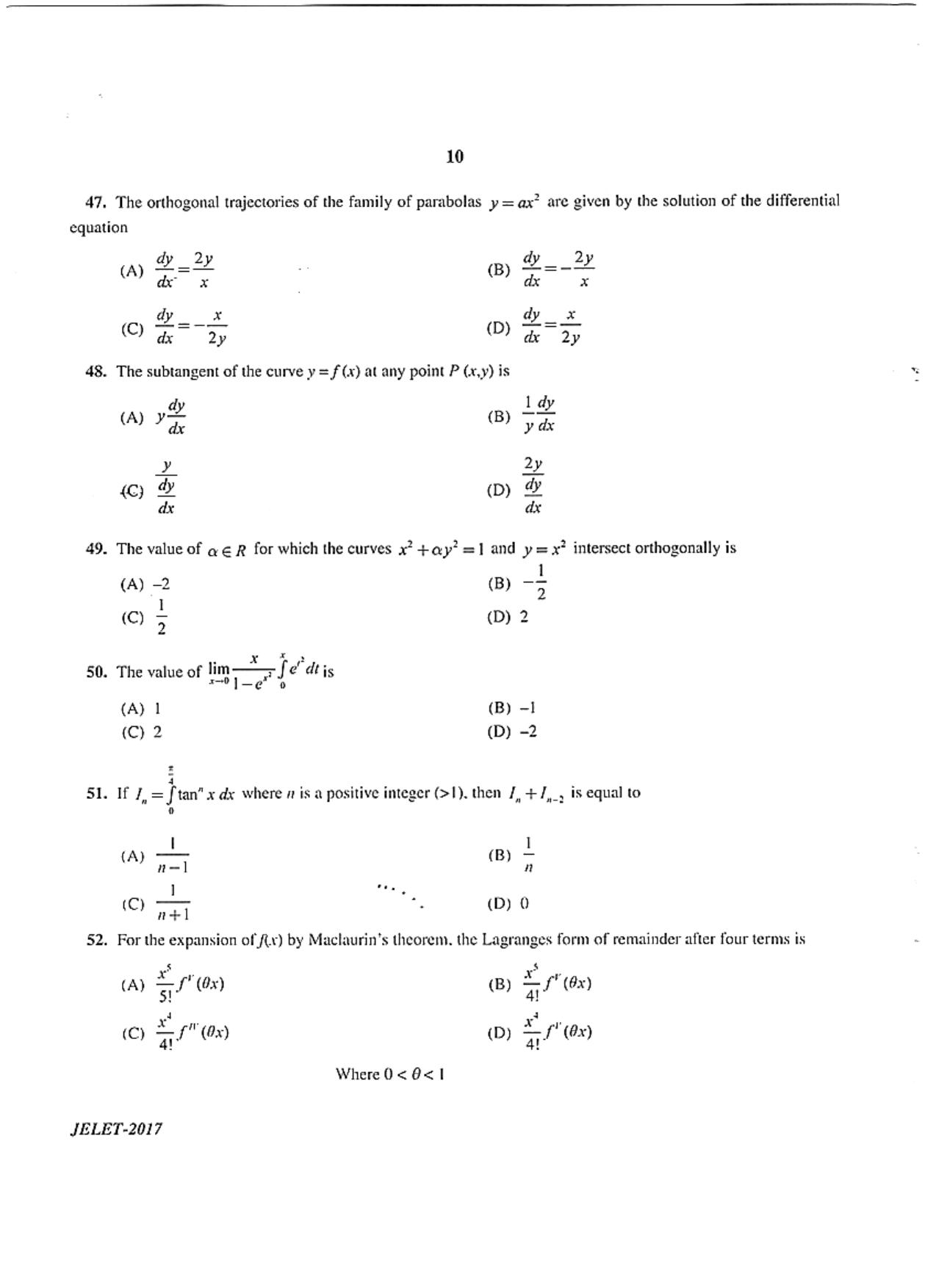 WBJEE JELET 2017 ( B.Sc. ) - Page 10