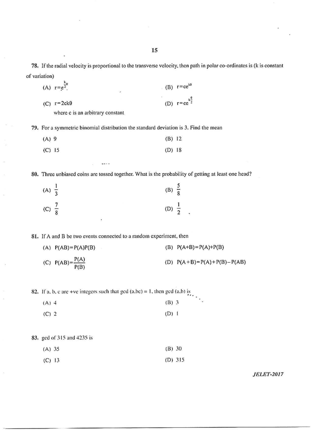 WBJEE JELET 2017 ( B.Sc. ) - Page 15