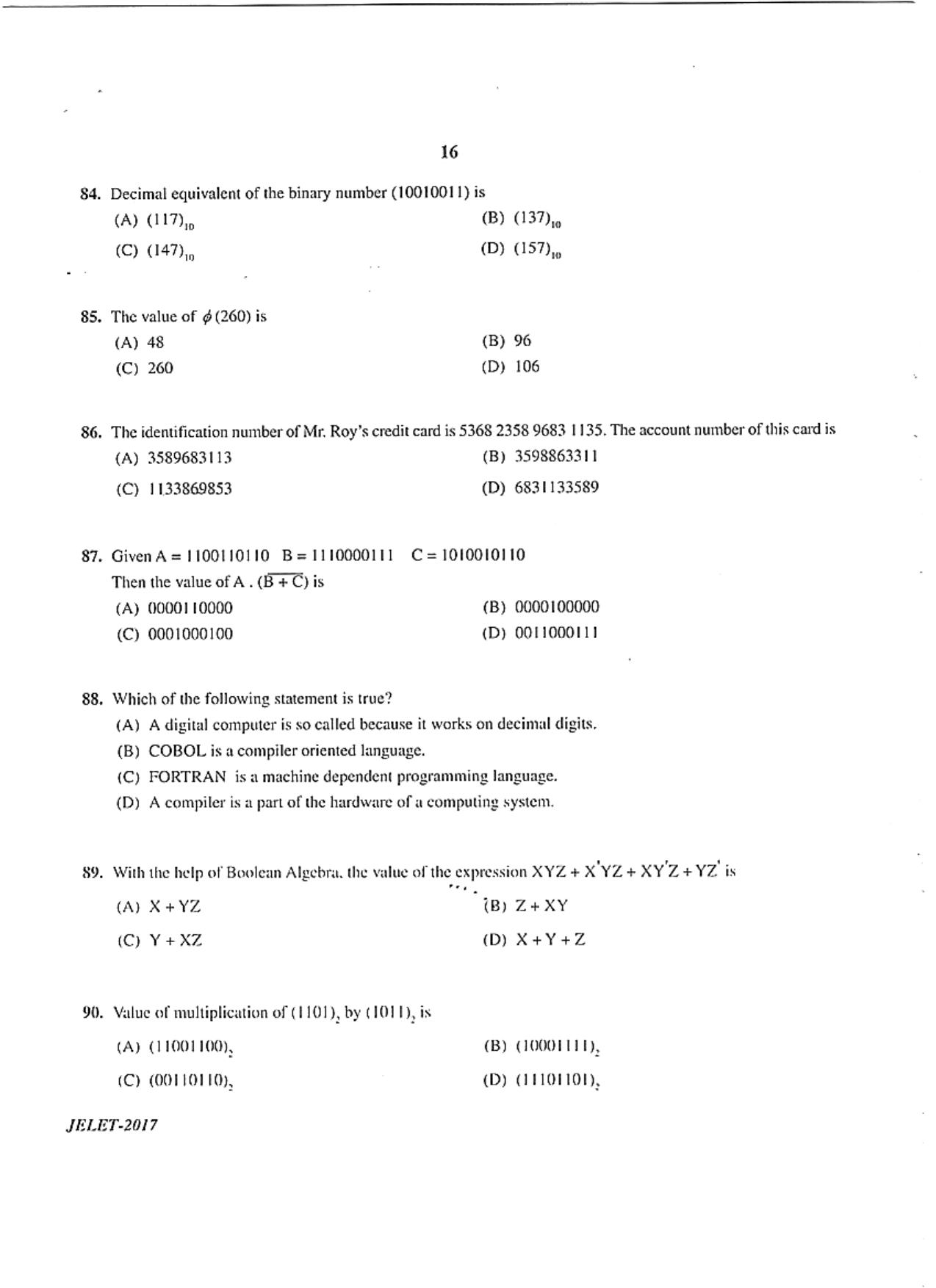 WBJEE  JELET 2017 ( B.Sc. ) - Page 16