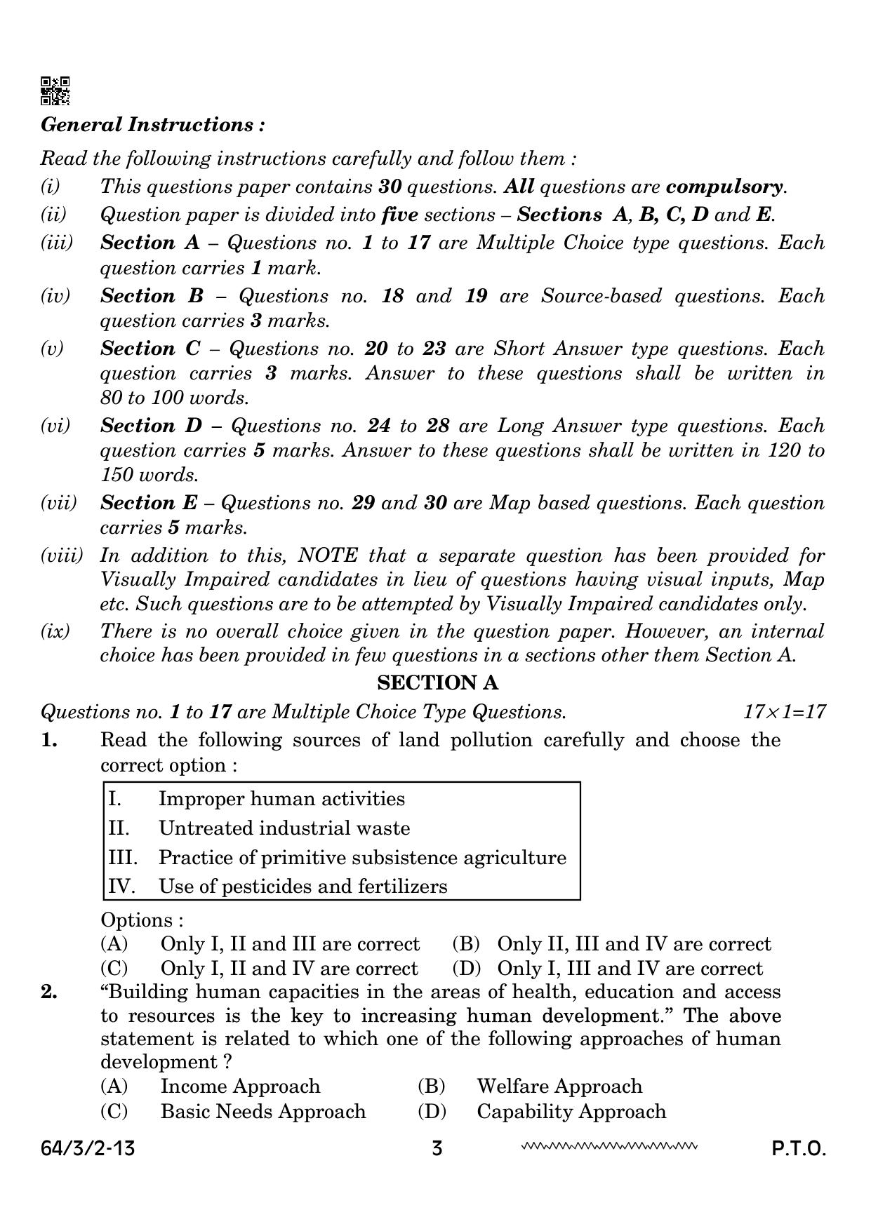 CBSE Class 12 64-3-2 Geography 2024 Question Paper - Page 3