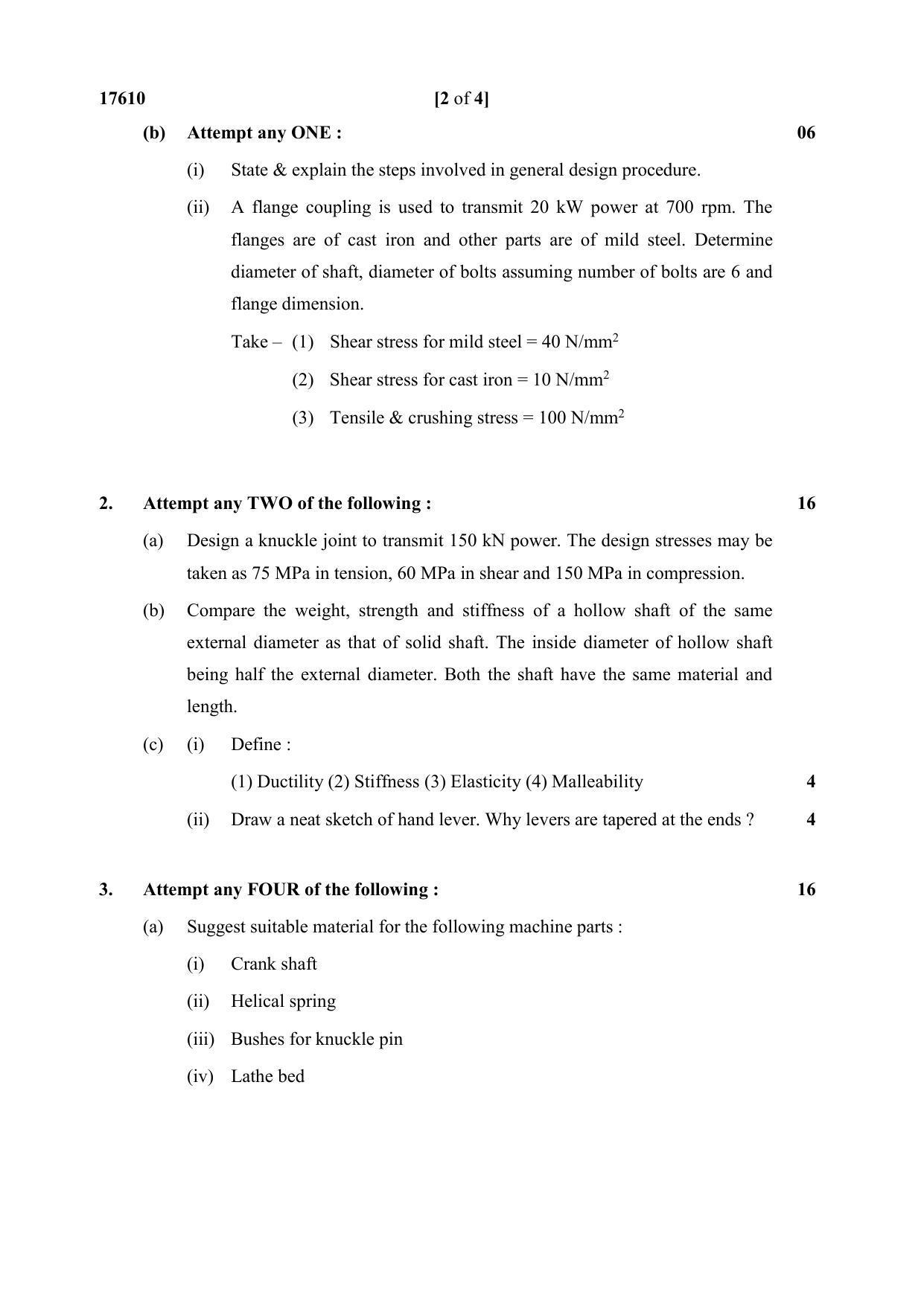 MSBTE Winter Question Paper 2019 - Design of Machine Elements - Page 2