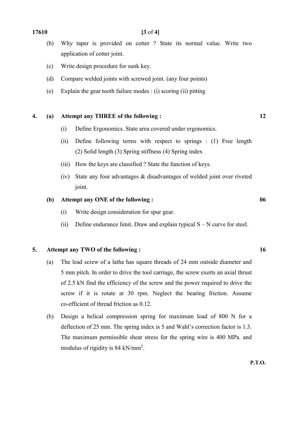 MSBTE Winter Question Paper 2019 - Design of Machine Elements - Page 3