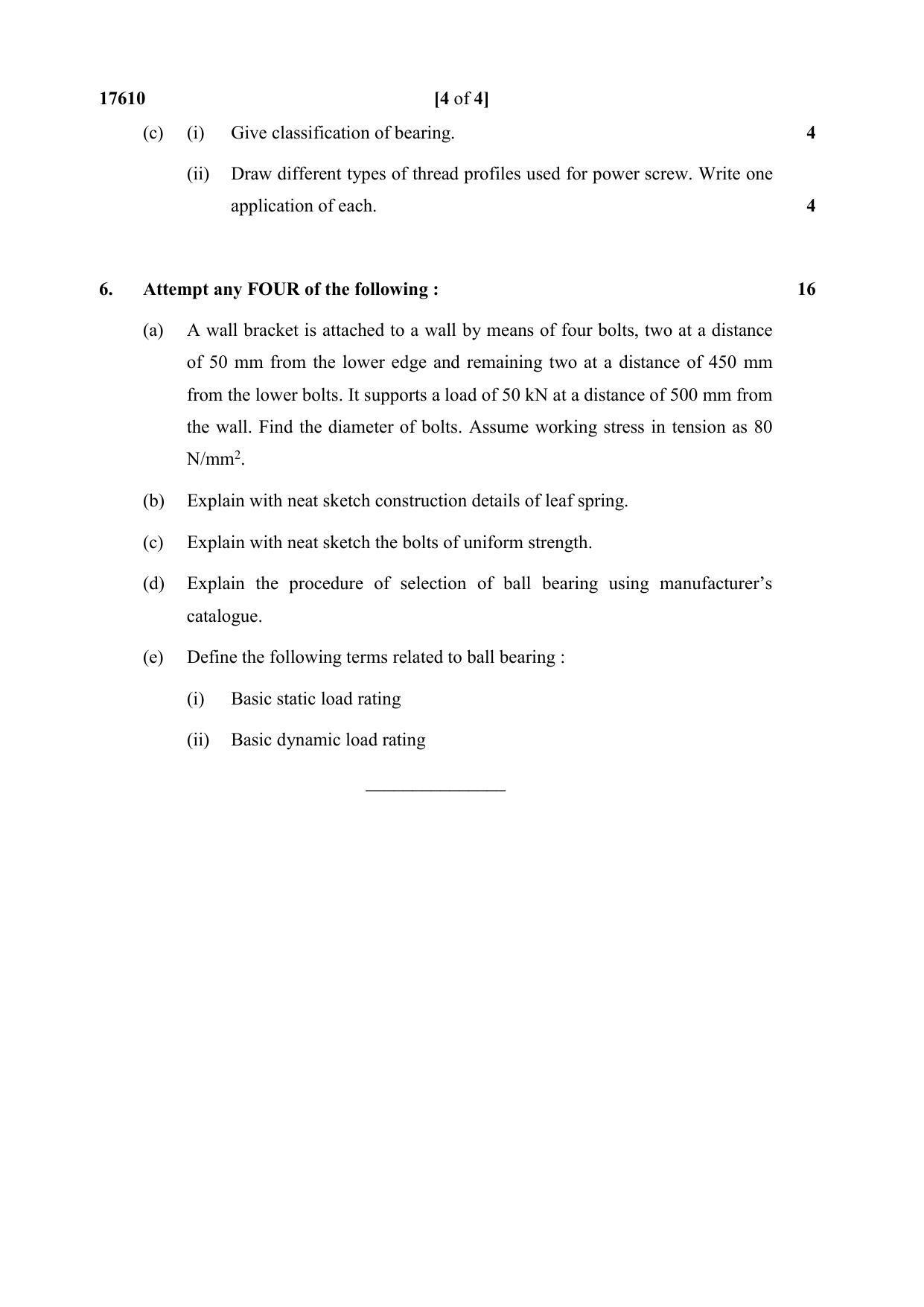 MSBTE Winter Question Paper 2019 - Design of Machine Elements - Page 4