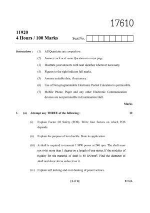 MSBTE Winter Question Paper 2019 - Design of Machine Elements