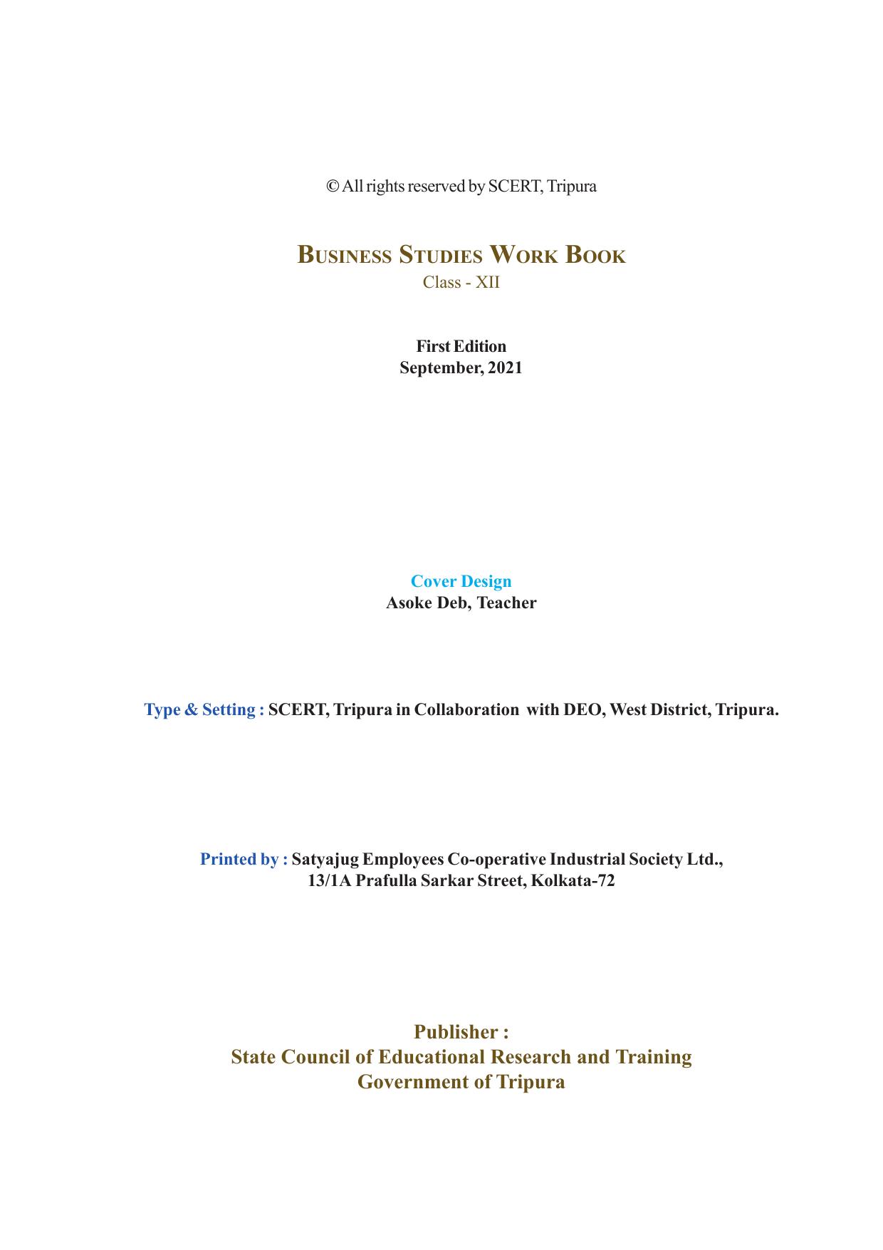 Tripura Board Class 12 Business Studies English Version Workbooks - Page 2