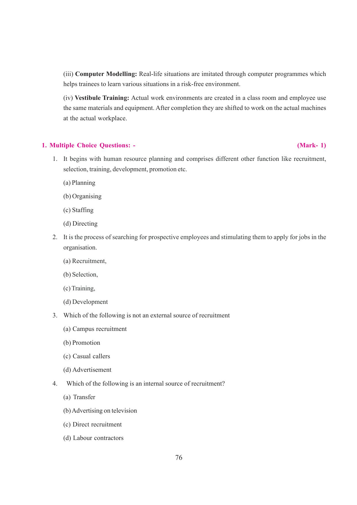 Tripura Board Class 12 Business Studies English Version Workbooks - Page 76
