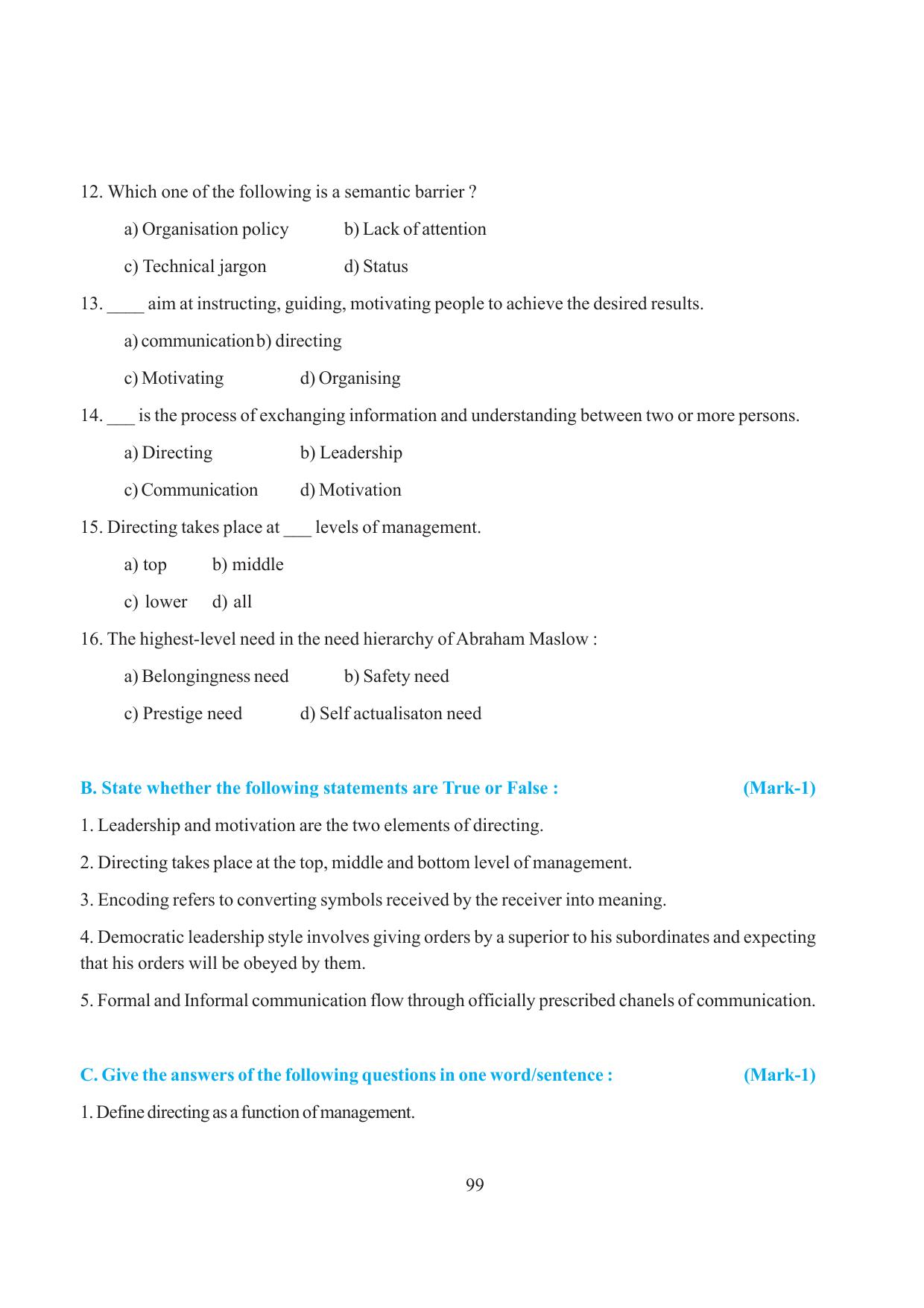 Tripura Board Class 12 Business Studies English Version Workbooks - Page 99