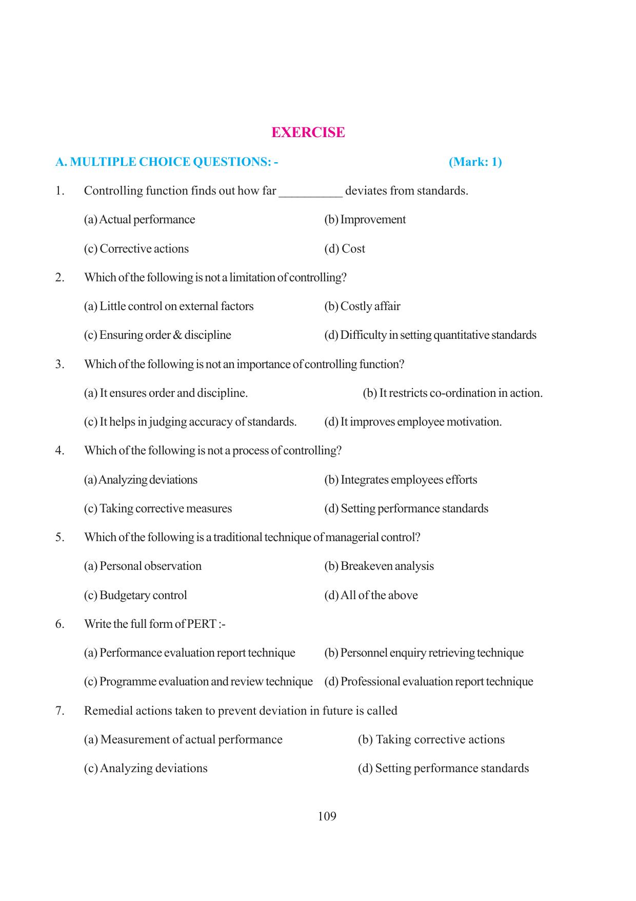 Tripura Board Class 12 Business Studies English Version Workbooks - Page 109