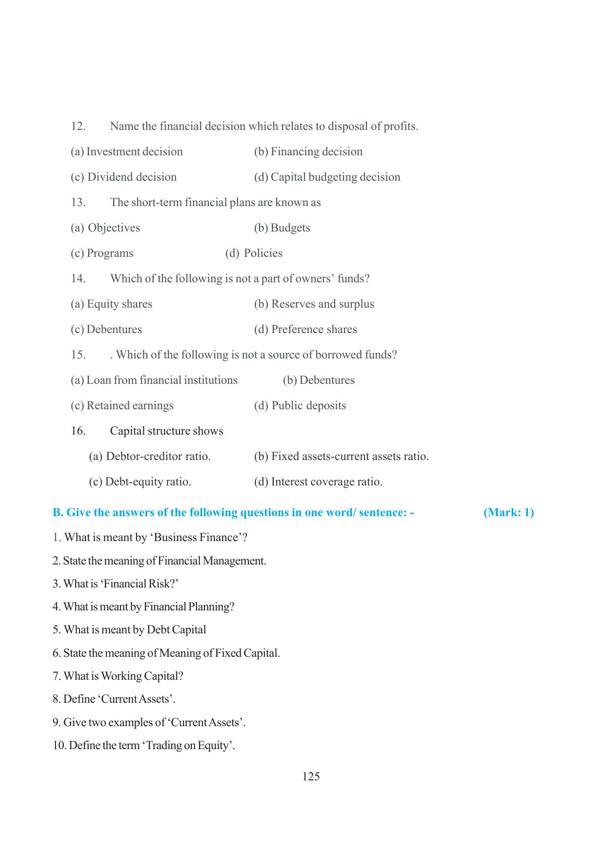 Tripura Board Class 12 Business Studies English Version Workbooks - Page 125