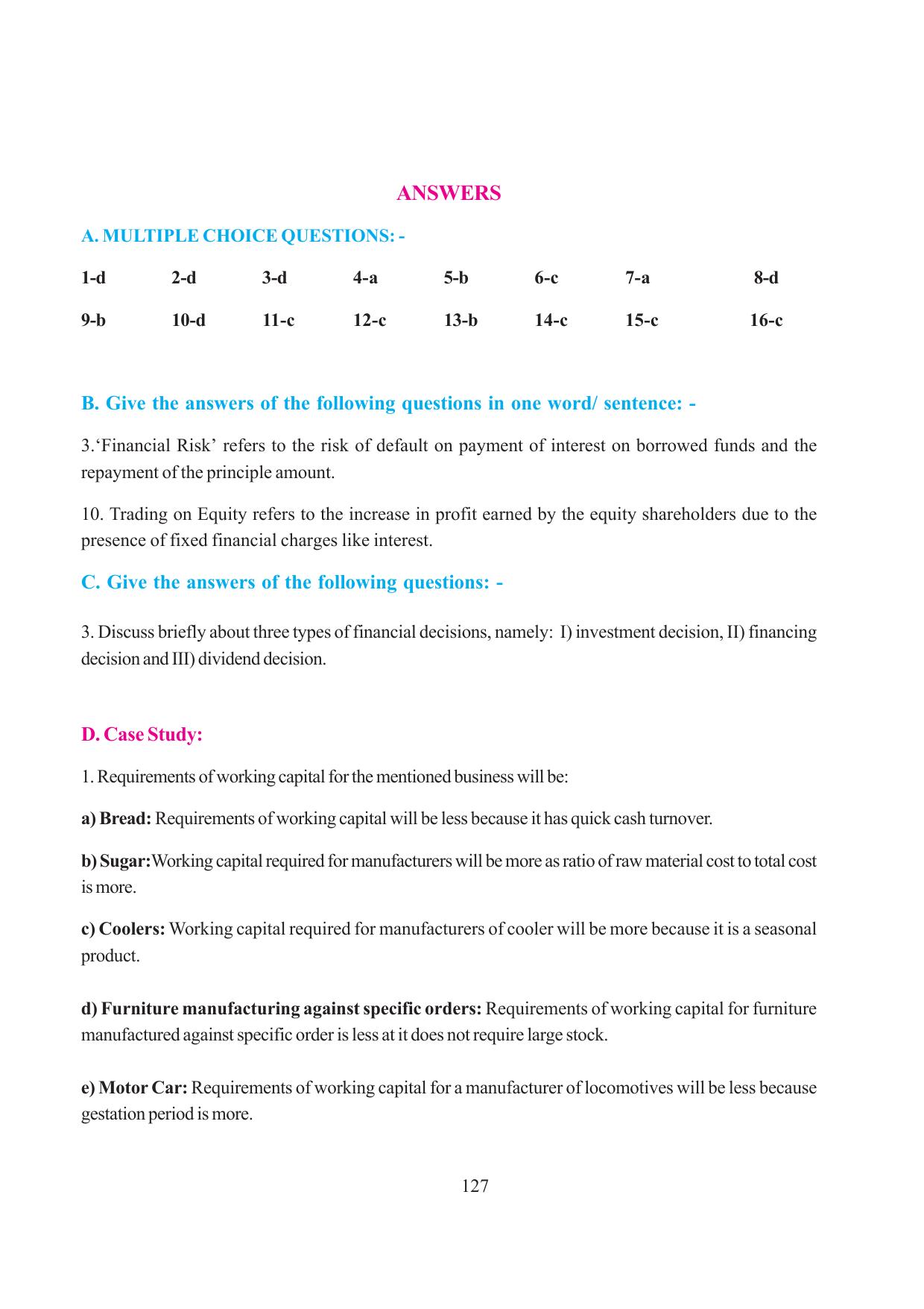Tripura Board Class 12 Business Studies English Version Workbooks - Page 127