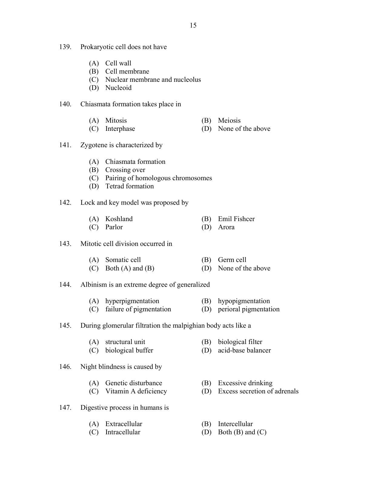CUSAT CAT 2017 Zoology Question Paper - Page 15