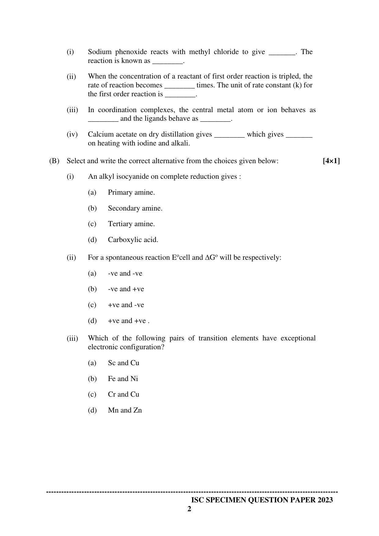 ISC Class 12 Chemistry Paper 1 Sample Paper 2023 - Page 2