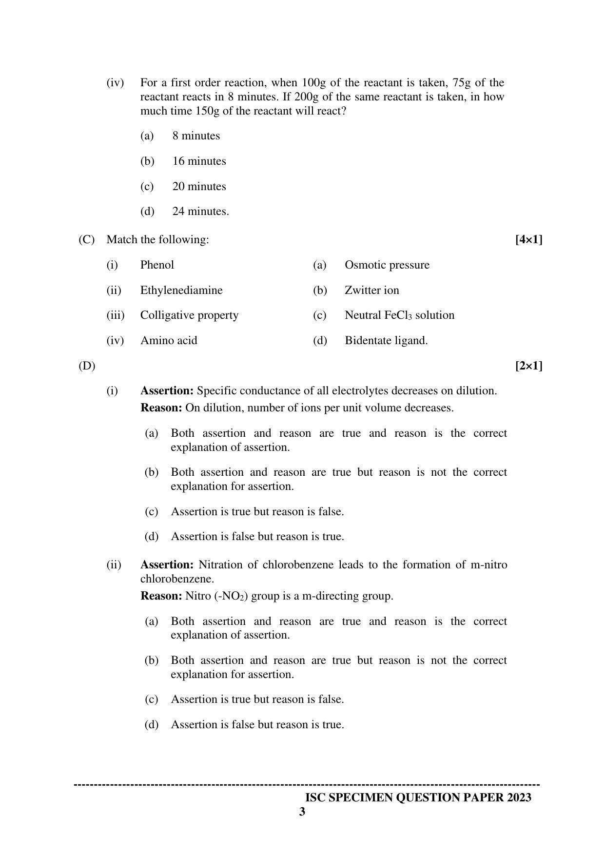 ISC Class 12 Chemistry Paper 1 Sample Paper 2023 - Page 3