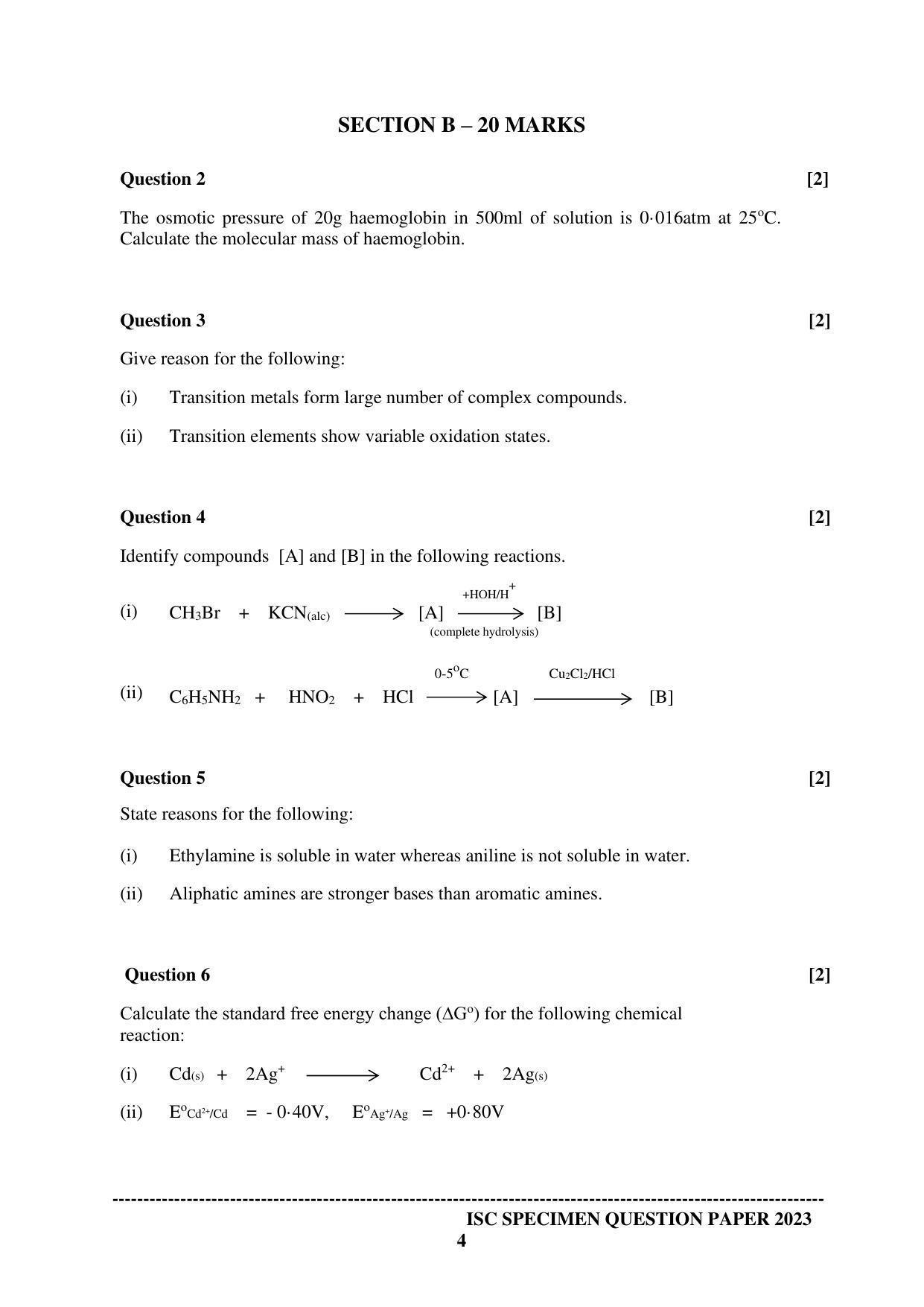 ISC Class 12 Chemistry Paper 1 Sample Paper 2023 - Page 4
