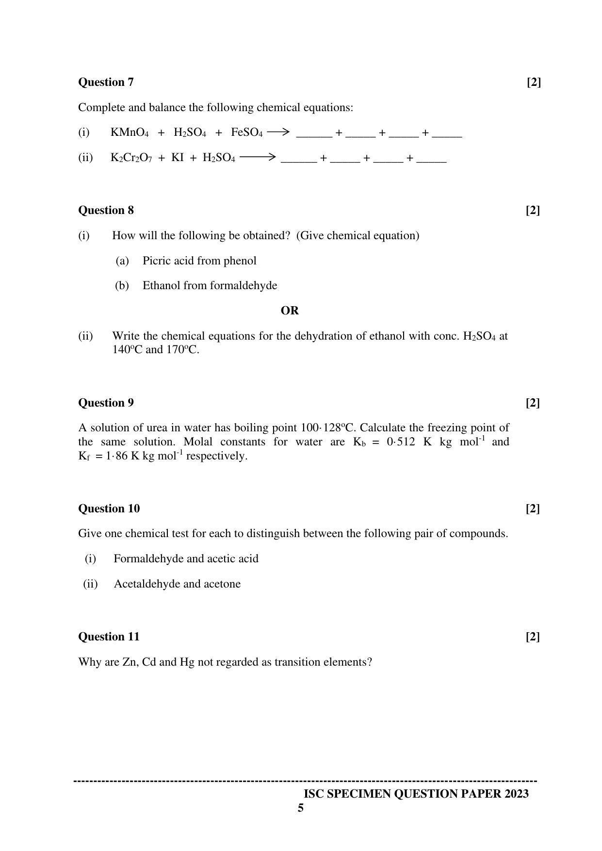 ISC Class 12 Chemistry Paper 1 Sample Paper 2023 - Page 5