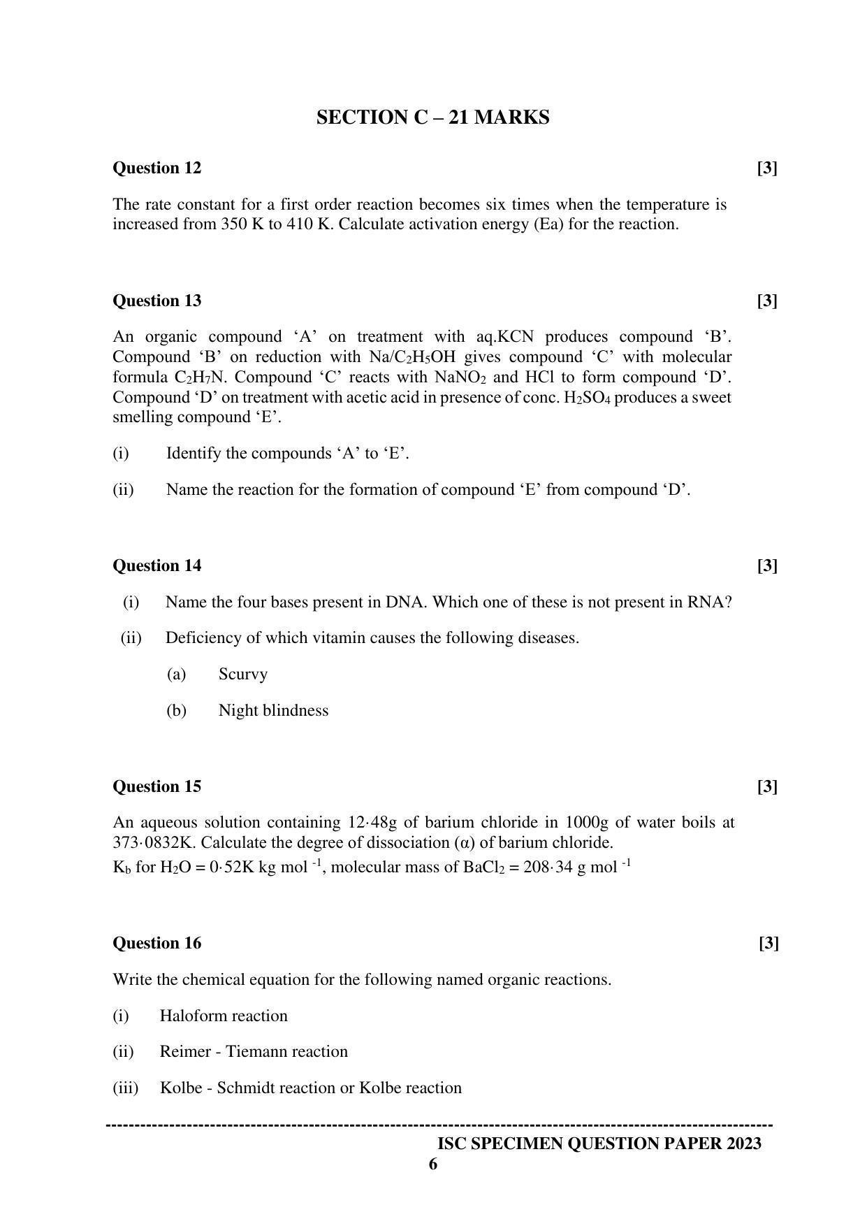 ISC Class 12 Chemistry Paper 1 Sample Paper 2023 - Page 6