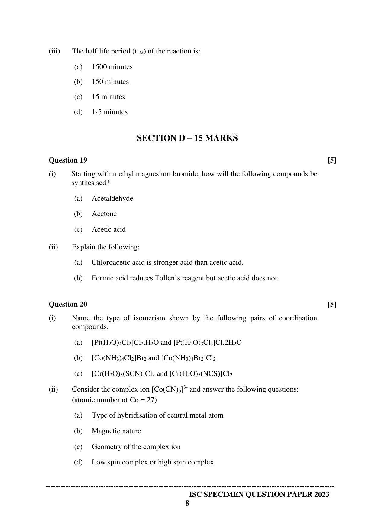 ISC Class 12 Chemistry Paper 1 Sample Paper 2023 - Page 8