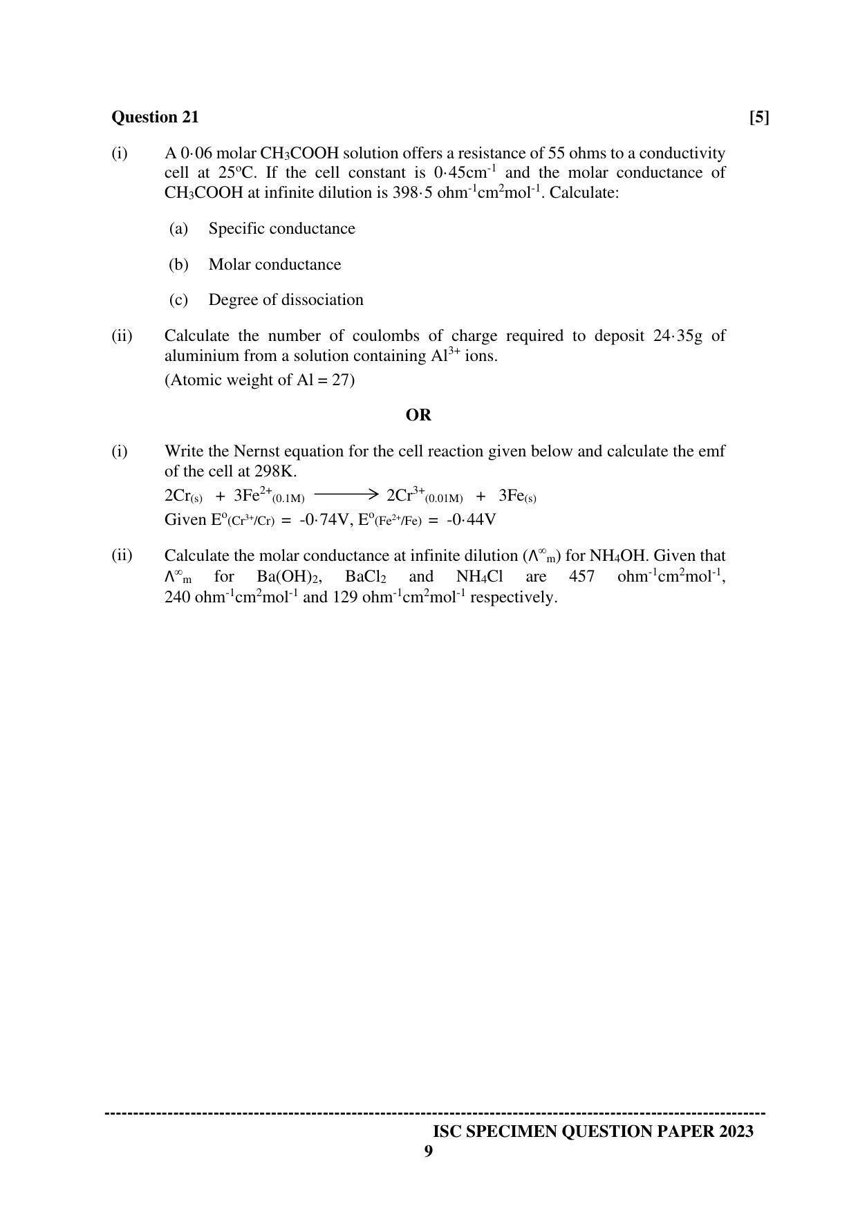 ISC Class 12 Chemistry Paper 1 Sample Paper 2023 - Page 9