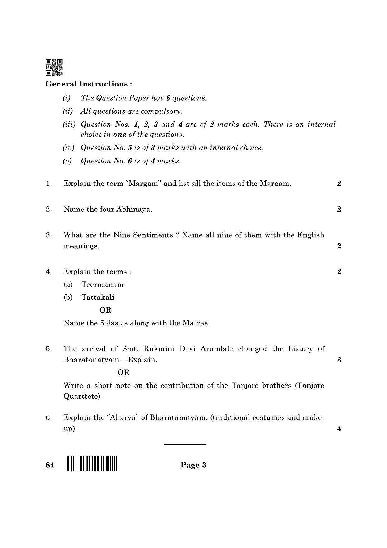 CBSE Class 12 84 Bharatnatayam Dance 2022 Question Paper - Page 3