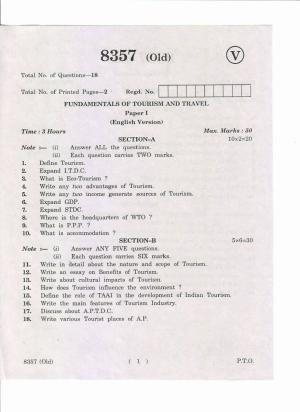 AP Inter 1st Year Fundamentals of Tourism and Travel-I (Old) May-2019-Vocational Question Paper
