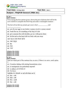 CUET (PG) 2022: PGQP-38 General (MBA etc) (05-09-2022) Question Paper