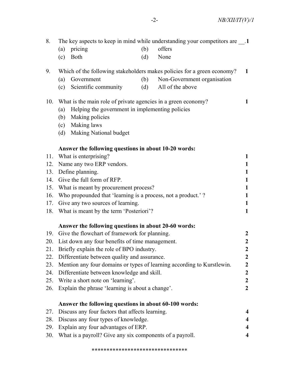 Nagaland Board Class 12 Information Technology Enabled Services(Vocational) 2021 Question Paper - Page 2