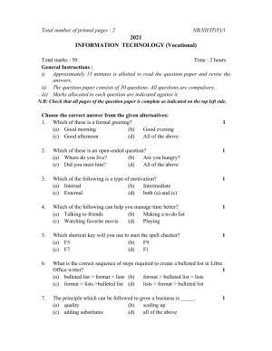 Nagaland Board Class 12 Information Technology Enabled Services(Vocational) 2021 Question Paper