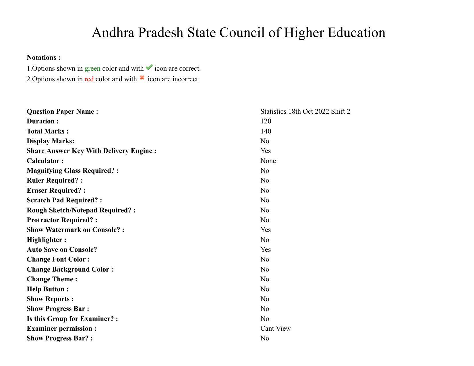 AP RCET 2022: Statistics - 18-10-2022 (Tuesday) Session-II: Question Paper With keys - Page 1