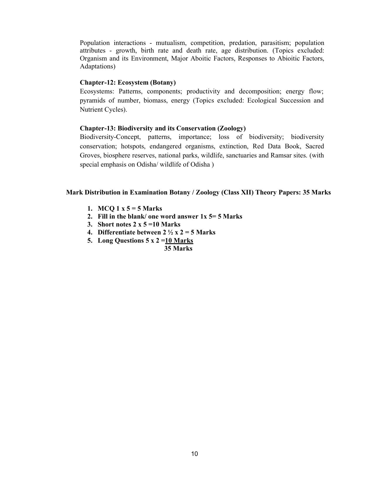CHSE Odisha Class 12 Syllabus for BIOLOGY - Page 10