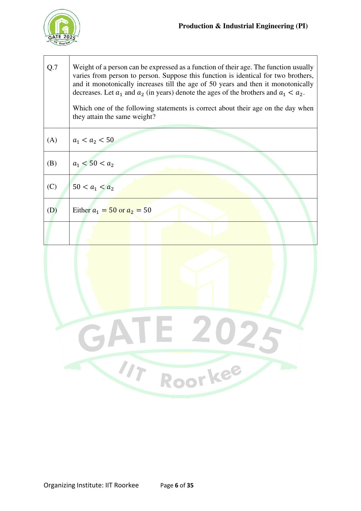 GATE 2025 Production and Industrial Engineering (PI) Question Paper - Page 6