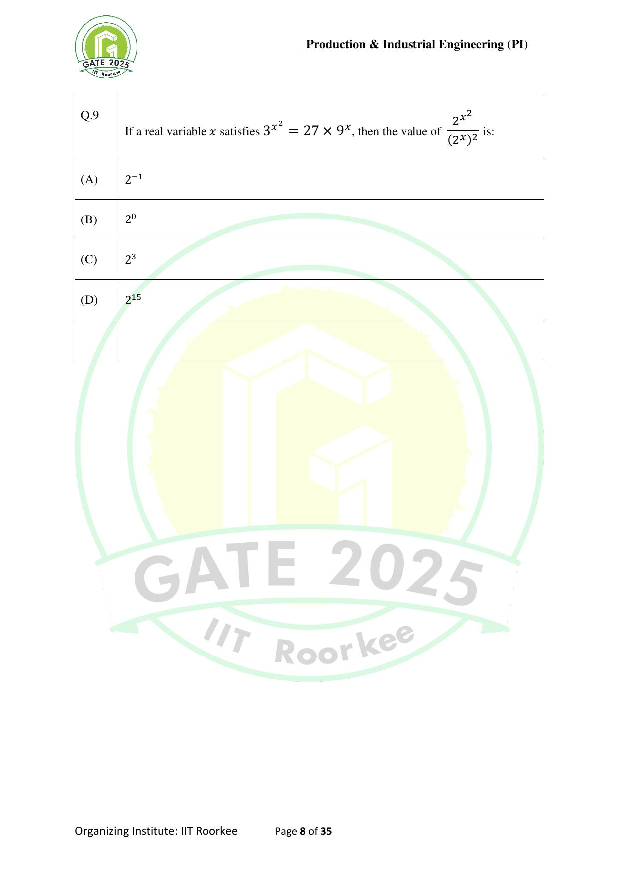 GATE 2025 Production and Industrial Engineering (PI) Question Paper - Page 8