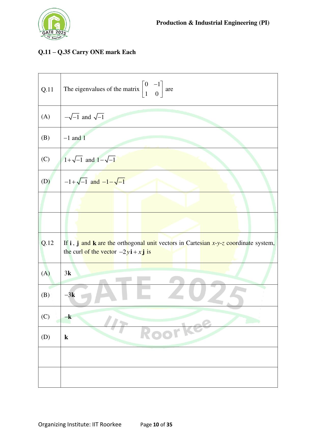 GATE 2025 Production and Industrial Engineering (PI) Question Paper - Page 10