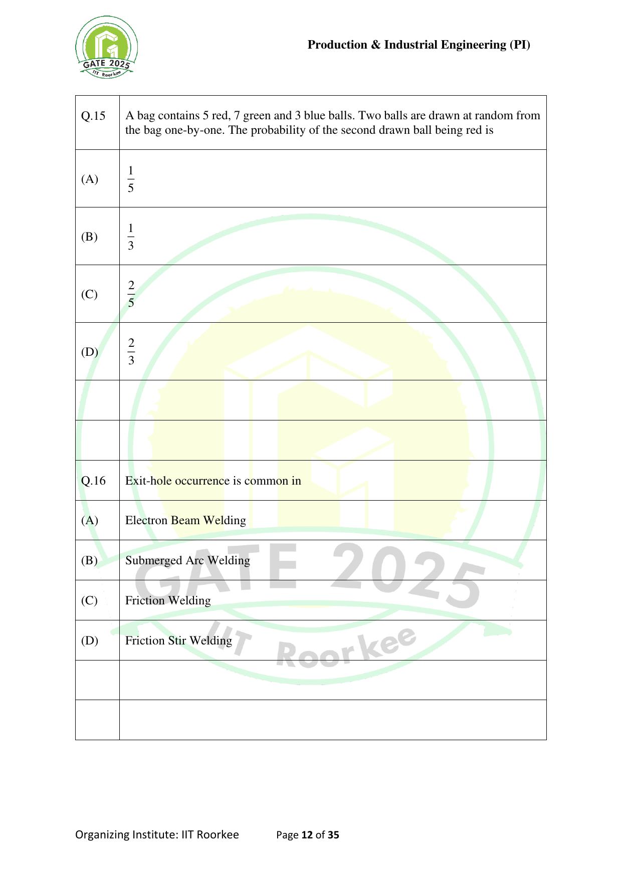 GATE 2025 Production and Industrial Engineering (PI) Question Paper - Page 12