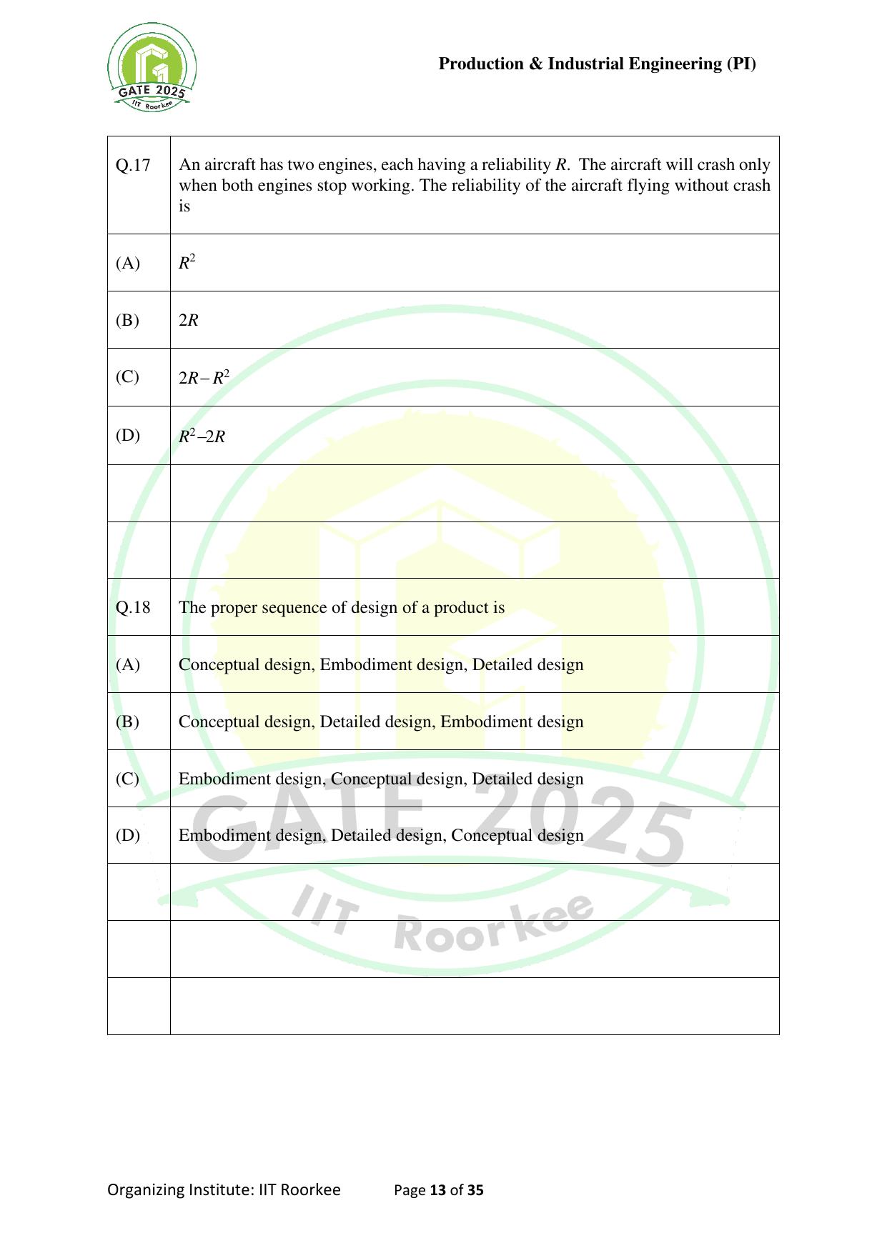 GATE 2025 Production and Industrial Engineering (PI) Question Paper - Page 13