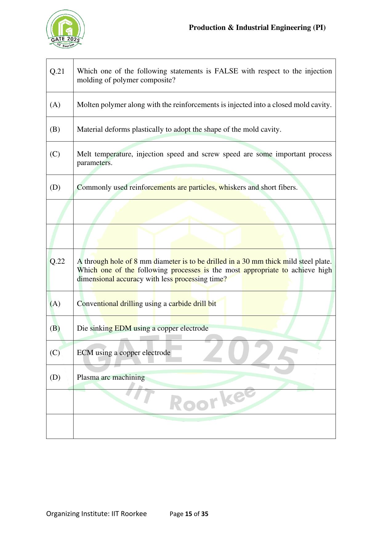 GATE 2025 Production and Industrial Engineering (PI) Question Paper - Page 15