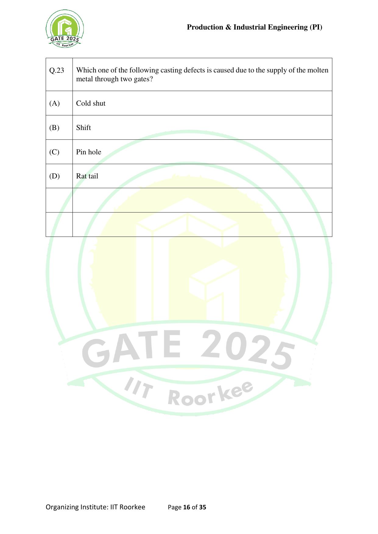 GATE 2025 Production and Industrial Engineering (PI) Question Paper - Page 16