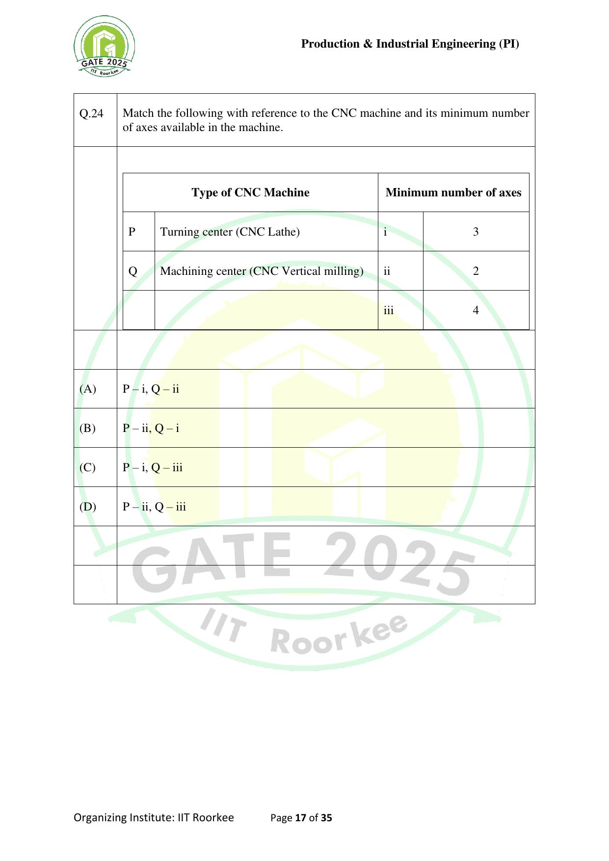 GATE 2025 Production and Industrial Engineering (PI) Question Paper - Page 17
