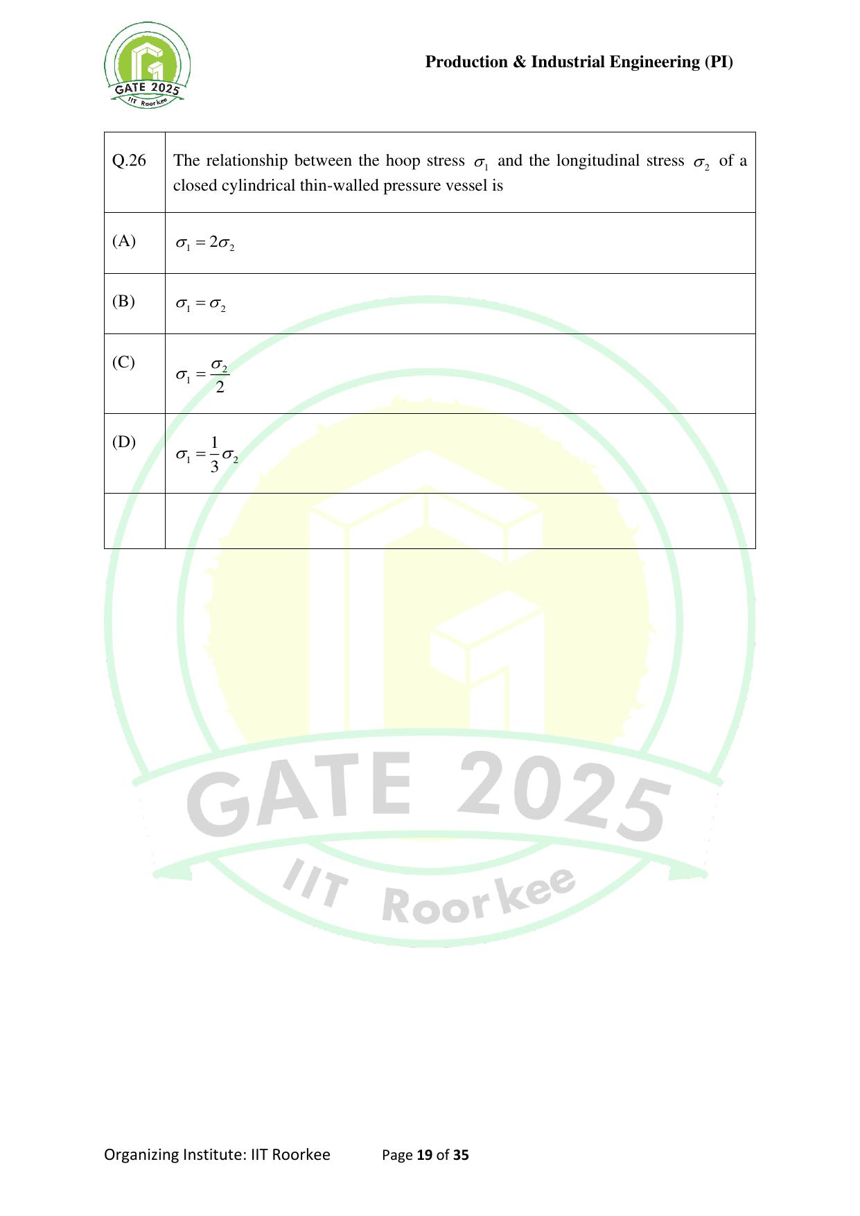 GATE 2025 Production and Industrial Engineering (PI) Question Paper - Page 19