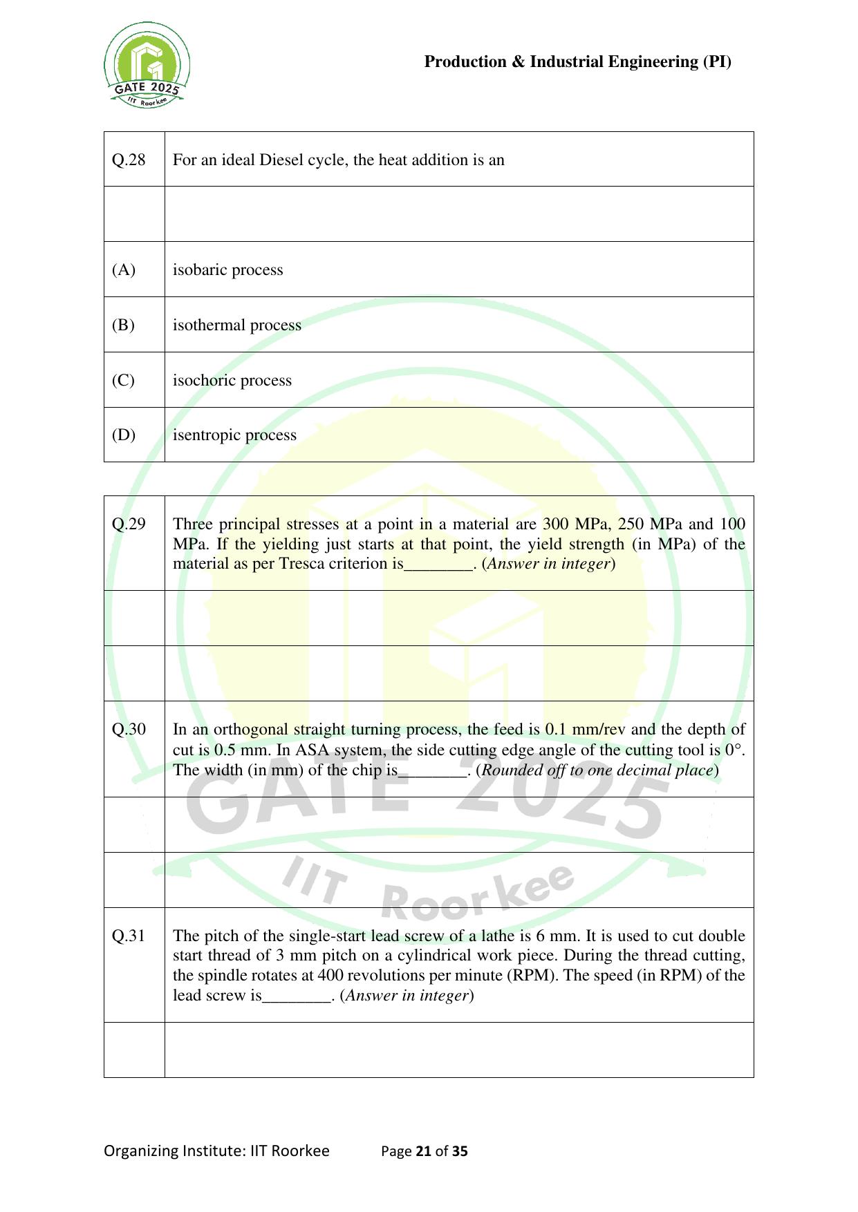 GATE 2025 Production and Industrial Engineering (PI) Question Paper - Page 21