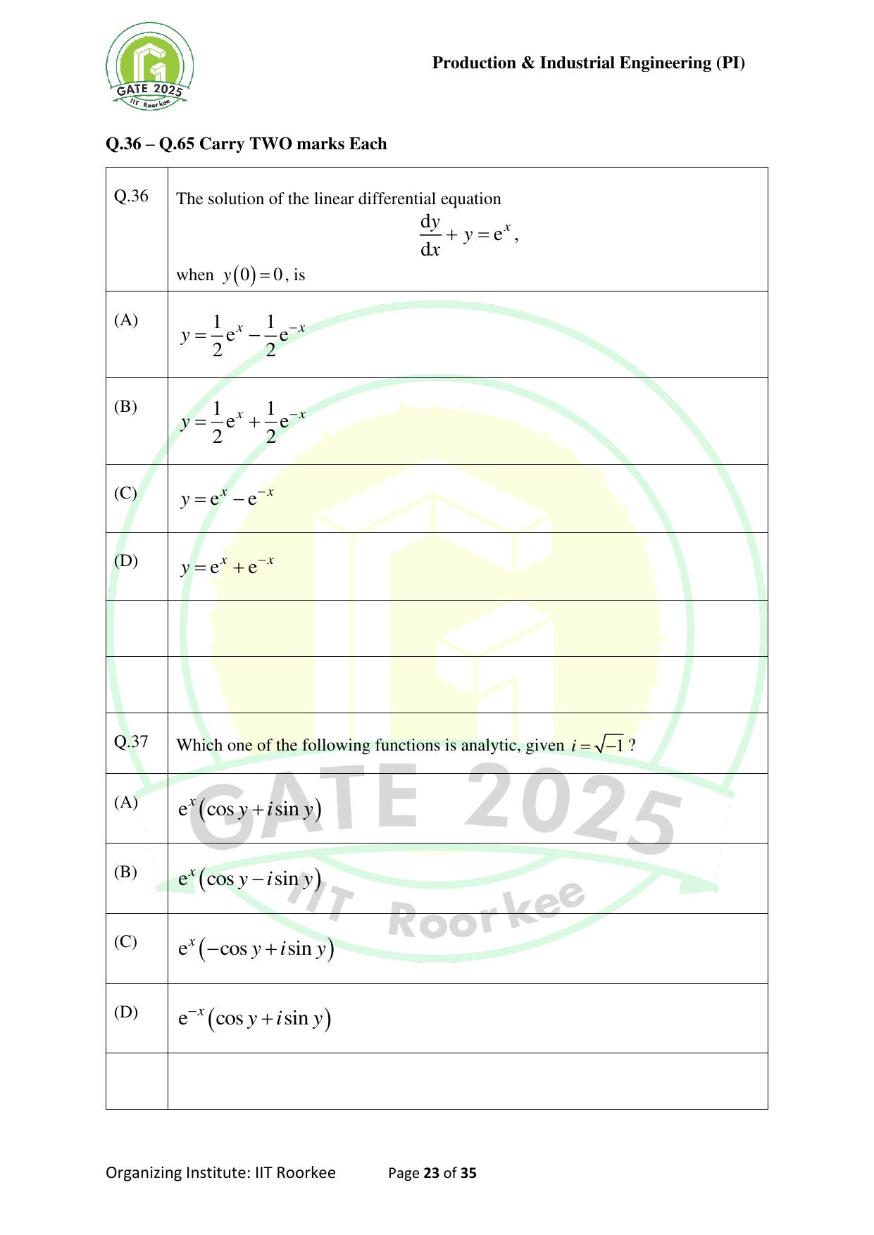 GATE 2025 Production and Industrial Engineering (PI) Question Paper - Page 23