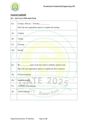 GATE 2025 Production and Industrial Engineering (PI) Question Paper